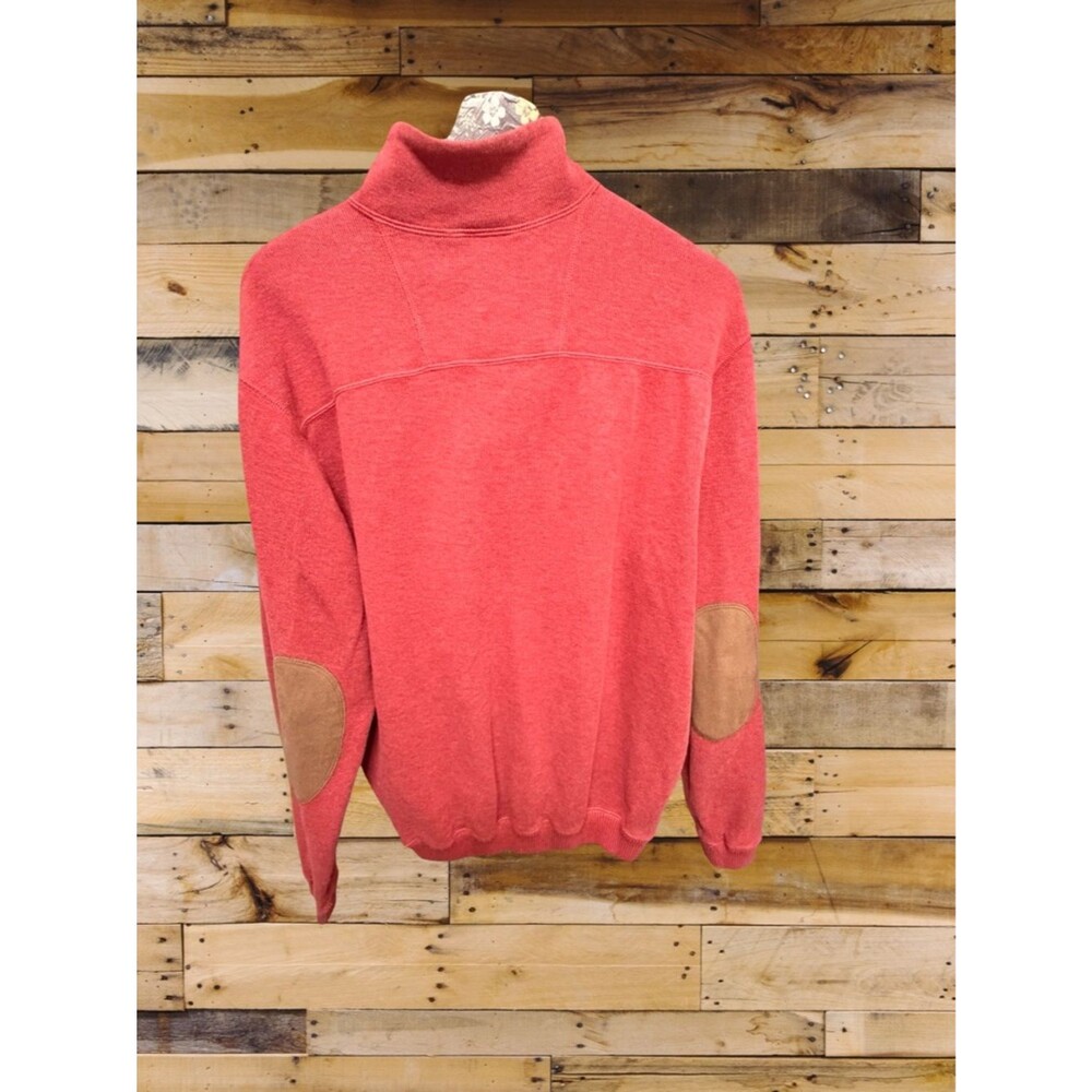 Cremieux Quarter Zip Sweater Red Heather Suede Elbow Patch Preppy Mens M - Picture 4 of 5